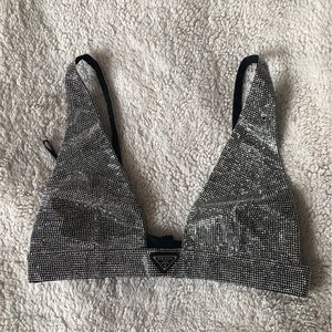 Prada Silver Embroidered Nylon Top